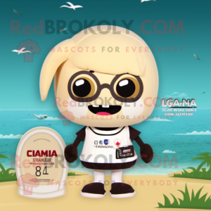 Beige Phone mascot costume character dressed with a One-Piece Swimsuit and Handbags