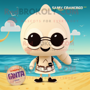 Beige Phone mascot costume character dressed with a One-Piece Swimsuit and Handbags
