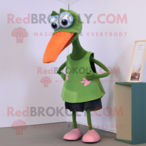 Olive Flamingo mascot costume character dressed with a Tank Top and Tie pins