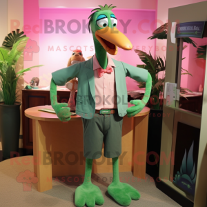 Olive Flamingo mascot costume character dressed with a Tank Top and Tie pins
