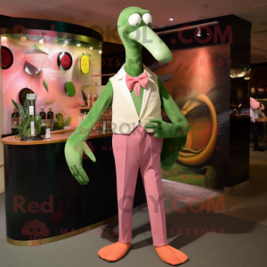 Olive Flamingo mascot costume character dressed with a Tank Top and Tie pins