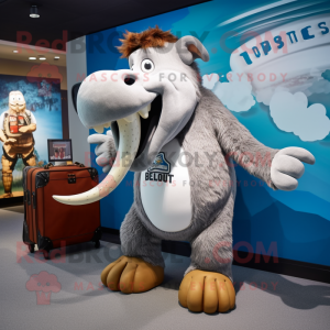 Silver Mammoth mascot costume character dressed with a Running Shorts and Briefcases