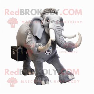 Silver Mammoth mascot costume character dressed with a Running Shorts and Briefcases