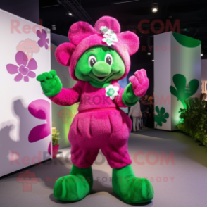 Magenta Four Leaf Clover mascot costume character dressed with a Playsuit and Mittens