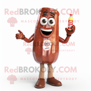 Brown Bottle Of Ketchup mascot costume character dressed with a Boyfriend Jeans and Hairpins