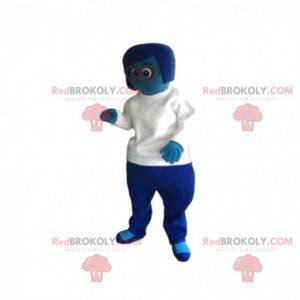 Mascotte de femme bleue avec un maillot blanc. - Redbrokoly.com