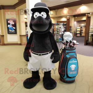Black Golf Bag mascot costume character dressed with a Shorts and Scarves