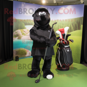 Black Golf Bag mascot costume character dressed with a Shorts and Scarves