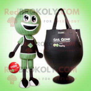 Olive Gumball Machine mascot costume character dressed with a One-Piece Swimsuit and Tote bags