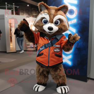 Rust Raccoon mascot costume character dressed with a Windbreaker and Bracelets
