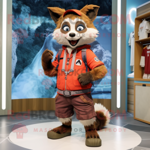 Rust Raccoon mascot costume character dressed with a Windbreaker and Bracelets