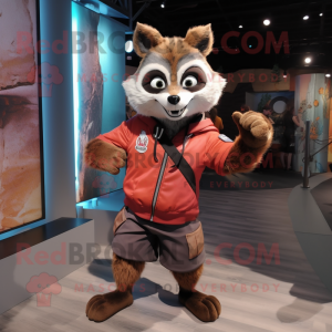 Rust Raccoon mascot costume character dressed with a Windbreaker and Bracelets