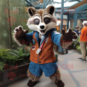 Rust Raccoon mascot costume character dressed with a Windbreaker and Bracelets