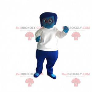 Mascotte donna blu con una maglia bianca. - Redbrokoly.com