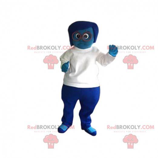 Mascotte de femme bleue avec un maillot blanc. - Redbrokoly.com