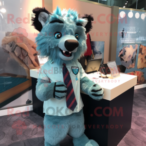 Teal Hyena mascot costume character dressed with a Pencil Skirt and Ties