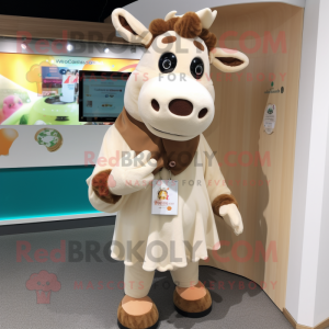 Cream Jersey Cow mascot costume character dressed with a Coat and Keychains