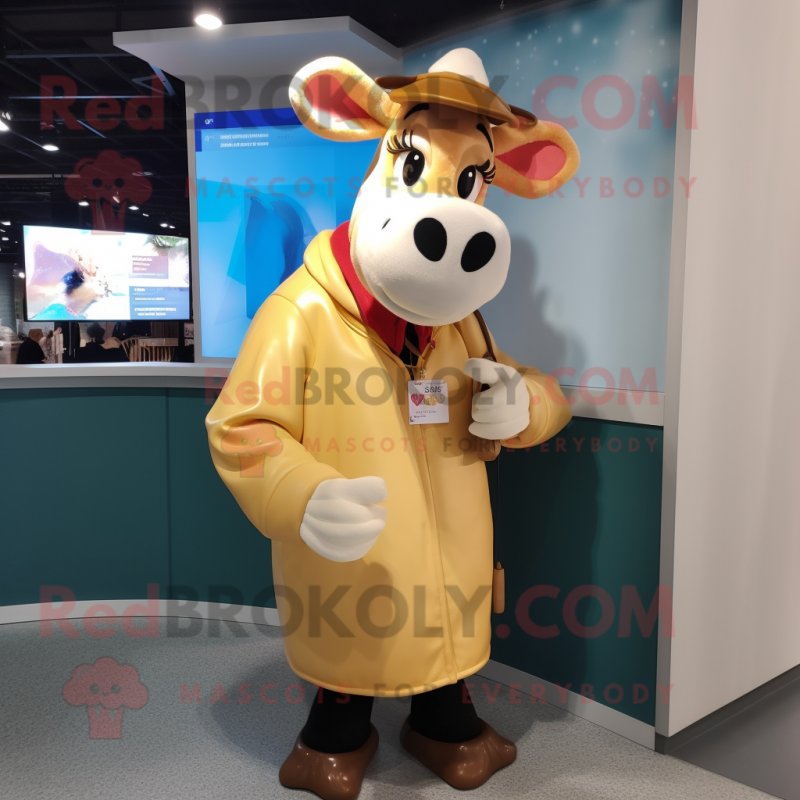 Cream Jersey Cow mascot costume character dressed with a Coat and Keychains