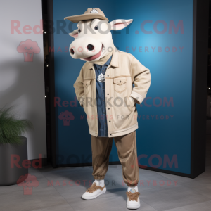 Beige Zebu mascotte kostuum...