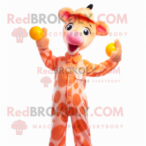 Peach Giraffe mascot costume character dressed with a Jumpsuit and Cummerbunds