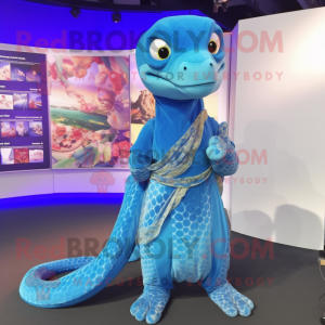 Sky Blue Anaconda mascot costume character dressed with a Wrap Skirt and Hairpins