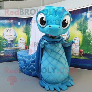 Sky Blue Anaconda mascot costume character dressed with a Wrap Skirt and Hairpins