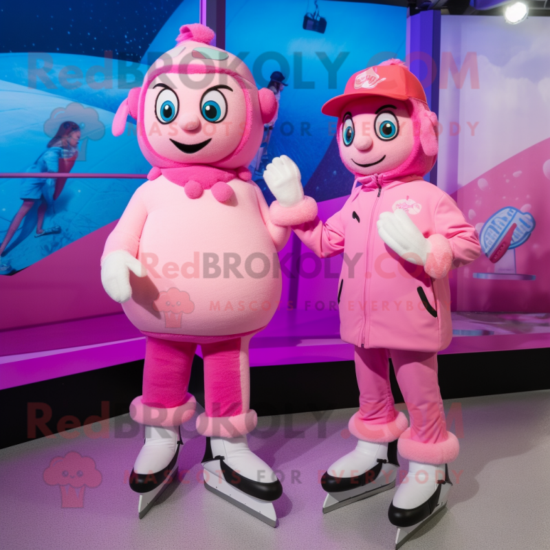 Pink Pair Of Ice Skates mascot costume character dressed with a Playsuit and Caps Pink Pair Of Ice Skates mascot costume character dressed with a Playsuit and Caps