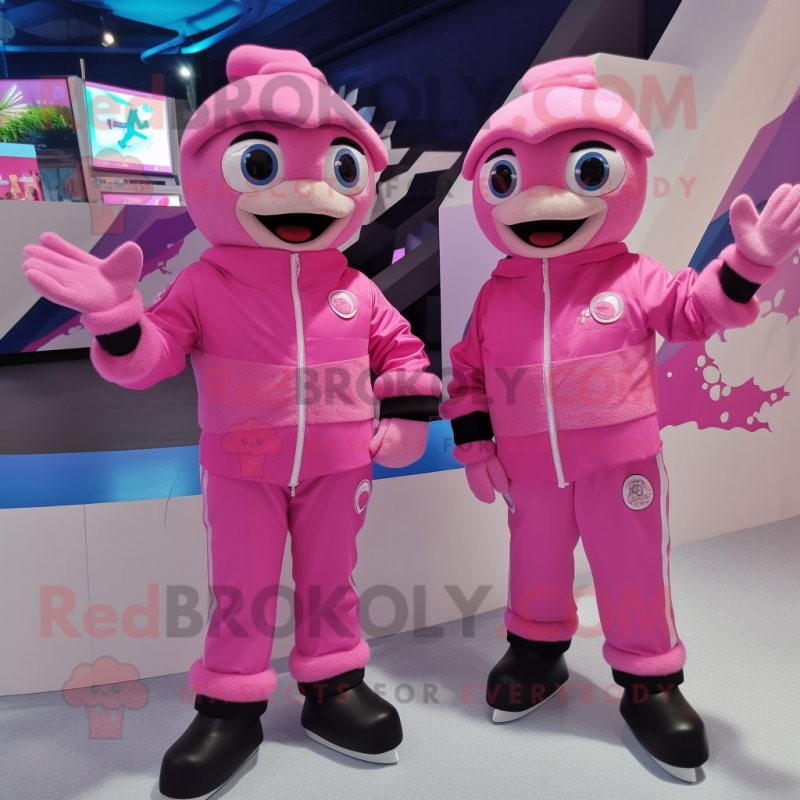 Pink Pair Of Ice Skates mascot costume character dressed with a Playsuit and Caps