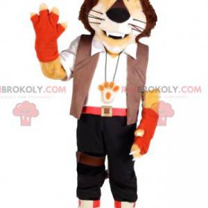 Mascotte de lion avec un pantalon et une chemise blanche -