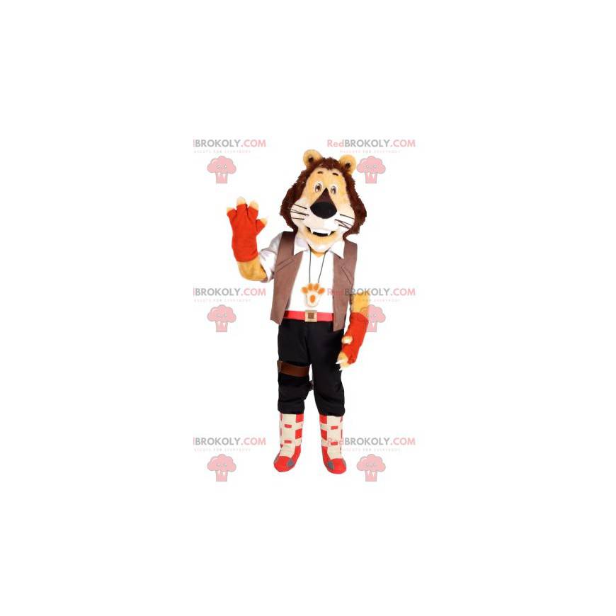 Mascotte leone con pantaloni e camicia bianca - Redbrokoly.com