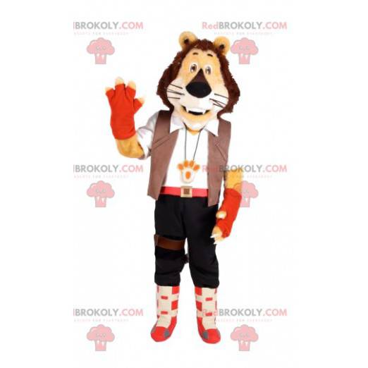 Mascotte de lion avec un pantalon et une chemise blanche -