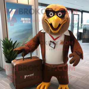 Brown Haast'S Eagle mascot costume character dressed with a Bikini and Briefcases