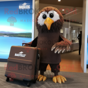 Brown Haast'S Eagle mascot costume character dressed with a Bikini and Briefcases