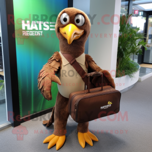 Brown Haast'S Eagle mascot costume character dressed with a Bikini and Briefcases