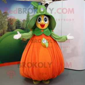 Olive Mandarin mascot costume character dressed with a Circle Skirt and Brooches