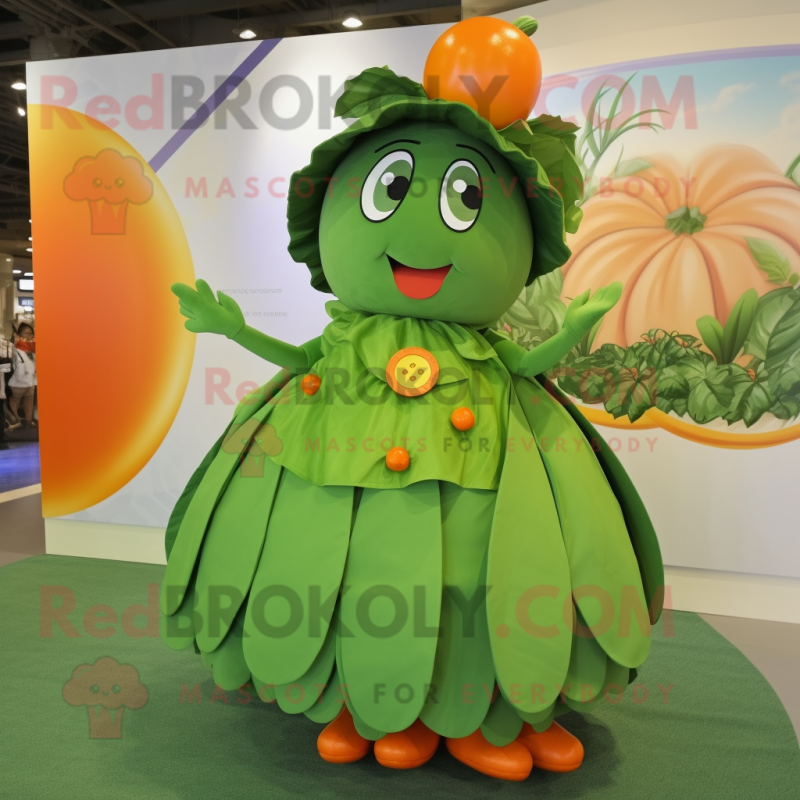 Olive Mandarin mascot costume character dressed with a Circle Skirt and Brooches