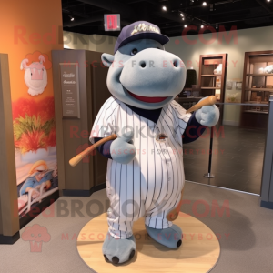 nan Hippopotamus mascot costume character dressed with a Baseball Tee and Hairpins