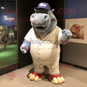 nan Hippopotamus mascot costume character dressed with a Baseball Tee and Hairpins