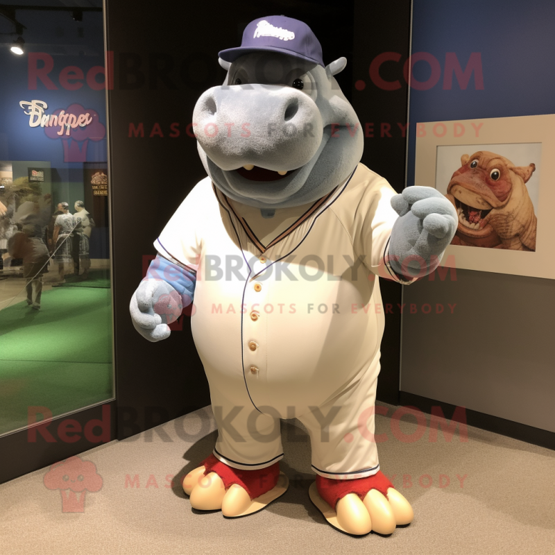 nan Hippopotamus mascot costume character dressed with a Baseball Tee and Hairpins