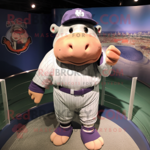 nan Hippopotamus mascot costume character dressed with a Baseball Tee and Hairpins