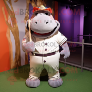 nan Hippopotamus mascot costume character dressed with a Baseball Tee and Hairpins