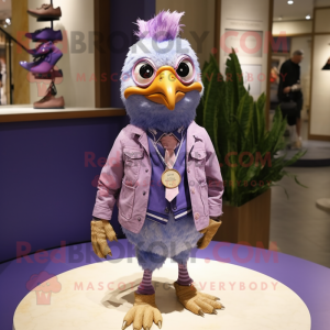 Lavender Quail mascot costume character dressed with a Jacket and Anklets