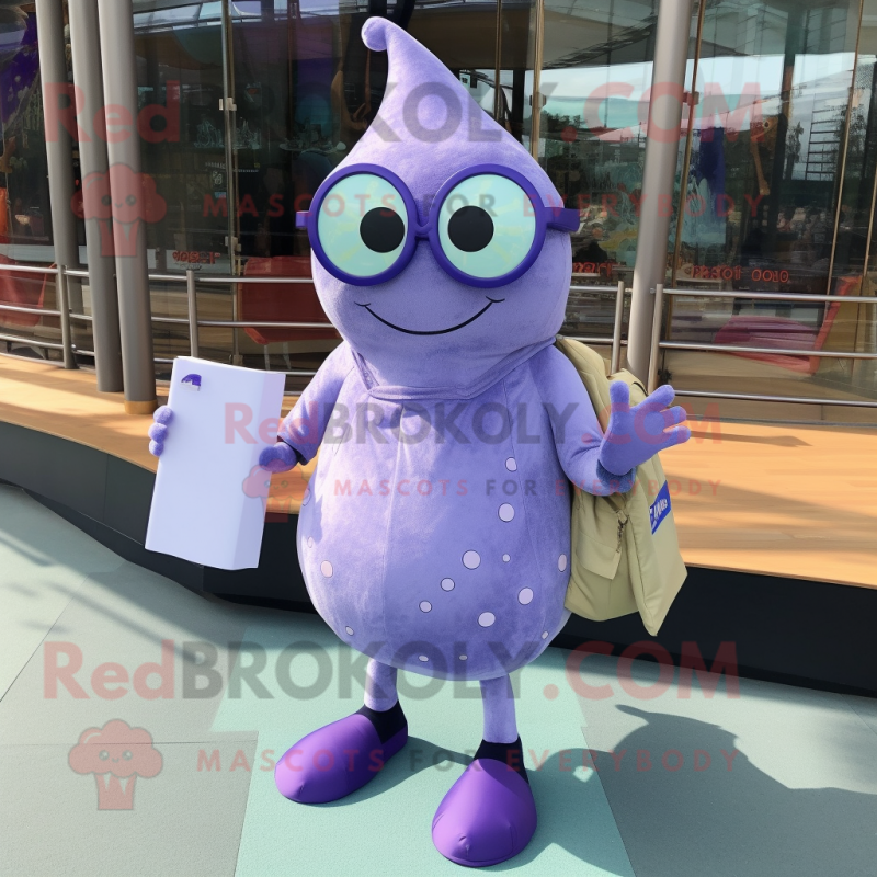 Lavender Stingray mascot costume character dressed with a Skinny Jeans and Reading glasses