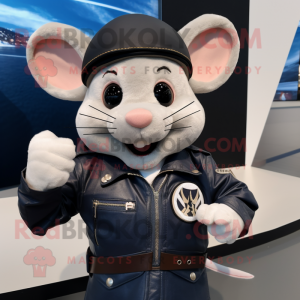 Navy Mouse mascot costume character dressed with a Moto Jacket and Wraps