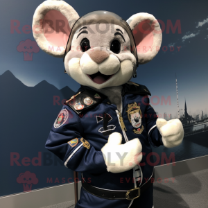 Navy Mouse mascot costume character dressed with a Moto Jacket and Wraps