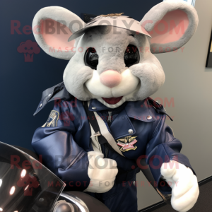 Navy Mouse mascot costume character dressed with a Moto Jacket and Wraps