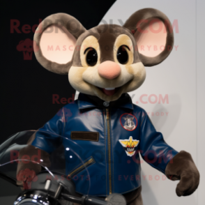 Navy Mouse mascot costume character dressed with a Moto Jacket and Wraps