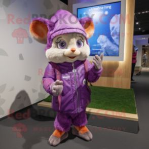 Purple Dormouse mascot costume character dressed with a Parka and Caps