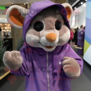 Purple Dormouse mascot costume character dressed with a Parka and Caps