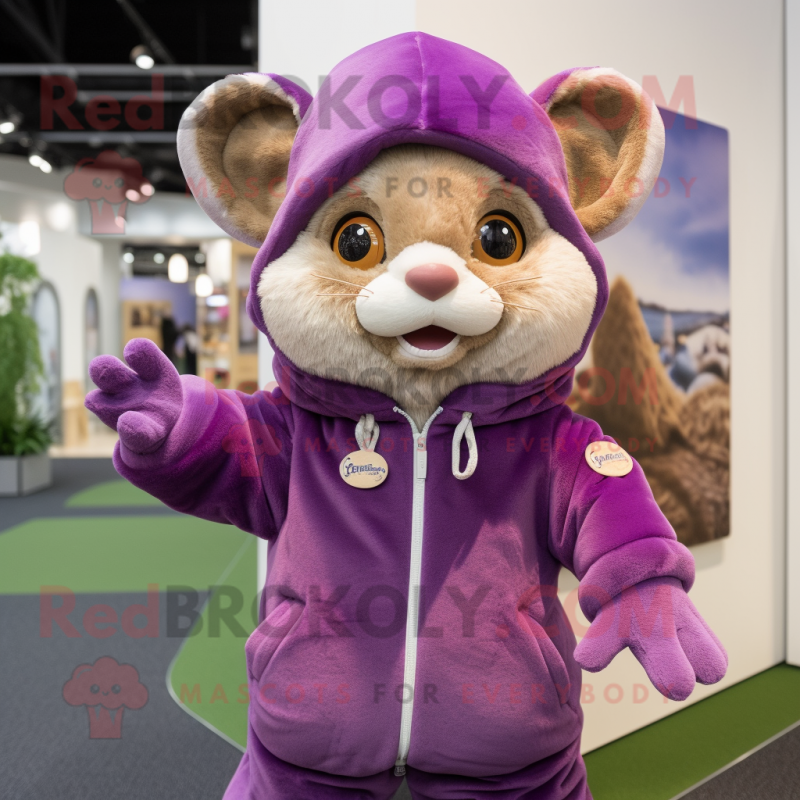 Purple Dormouse mascot costume character dressed with a Parka and Caps